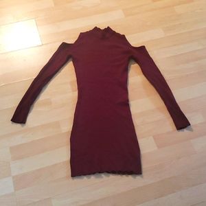 Forever 21 Burgundy Shoulder Cut Long Sleeve Dress